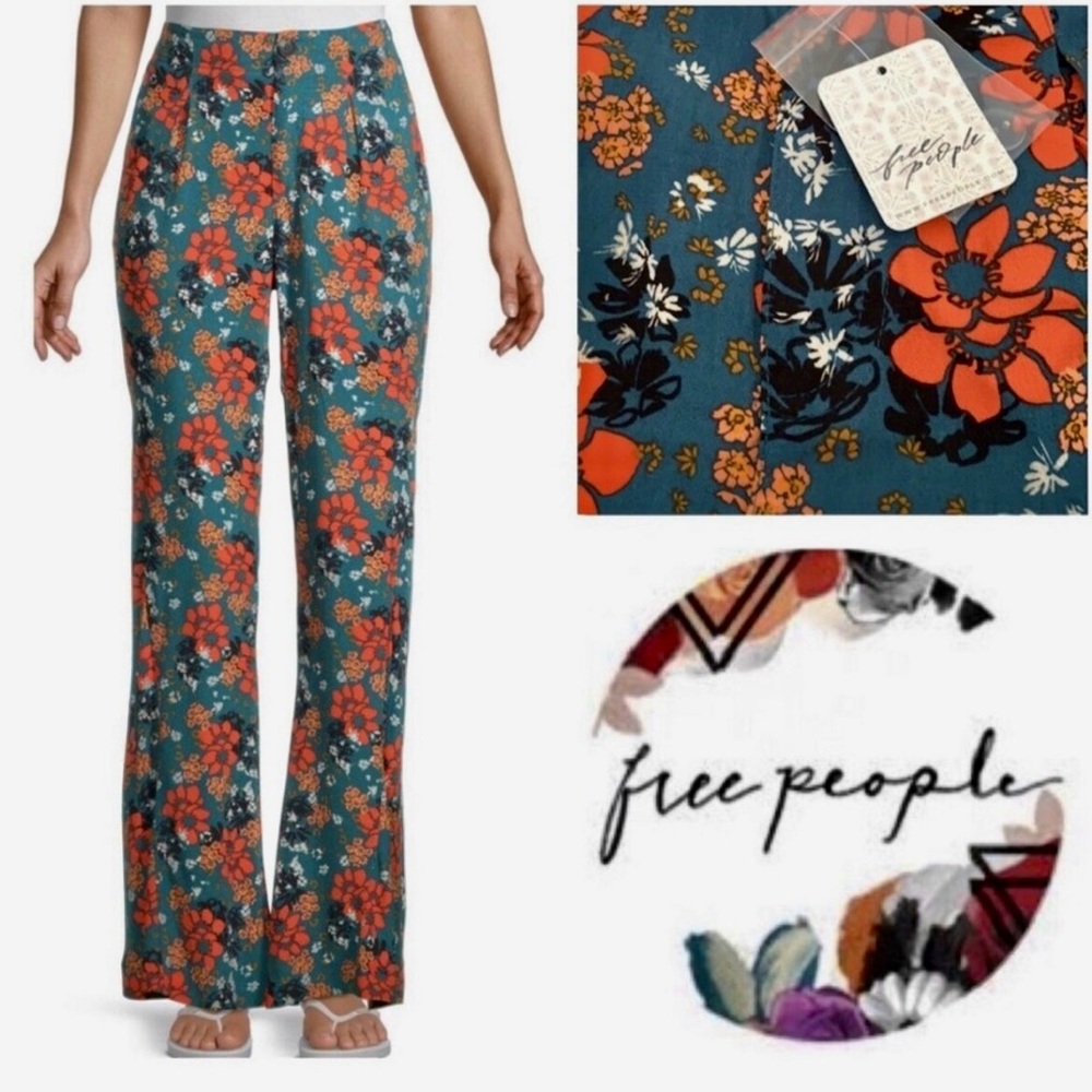 Free People Red and Green Boot Cut Flare pants